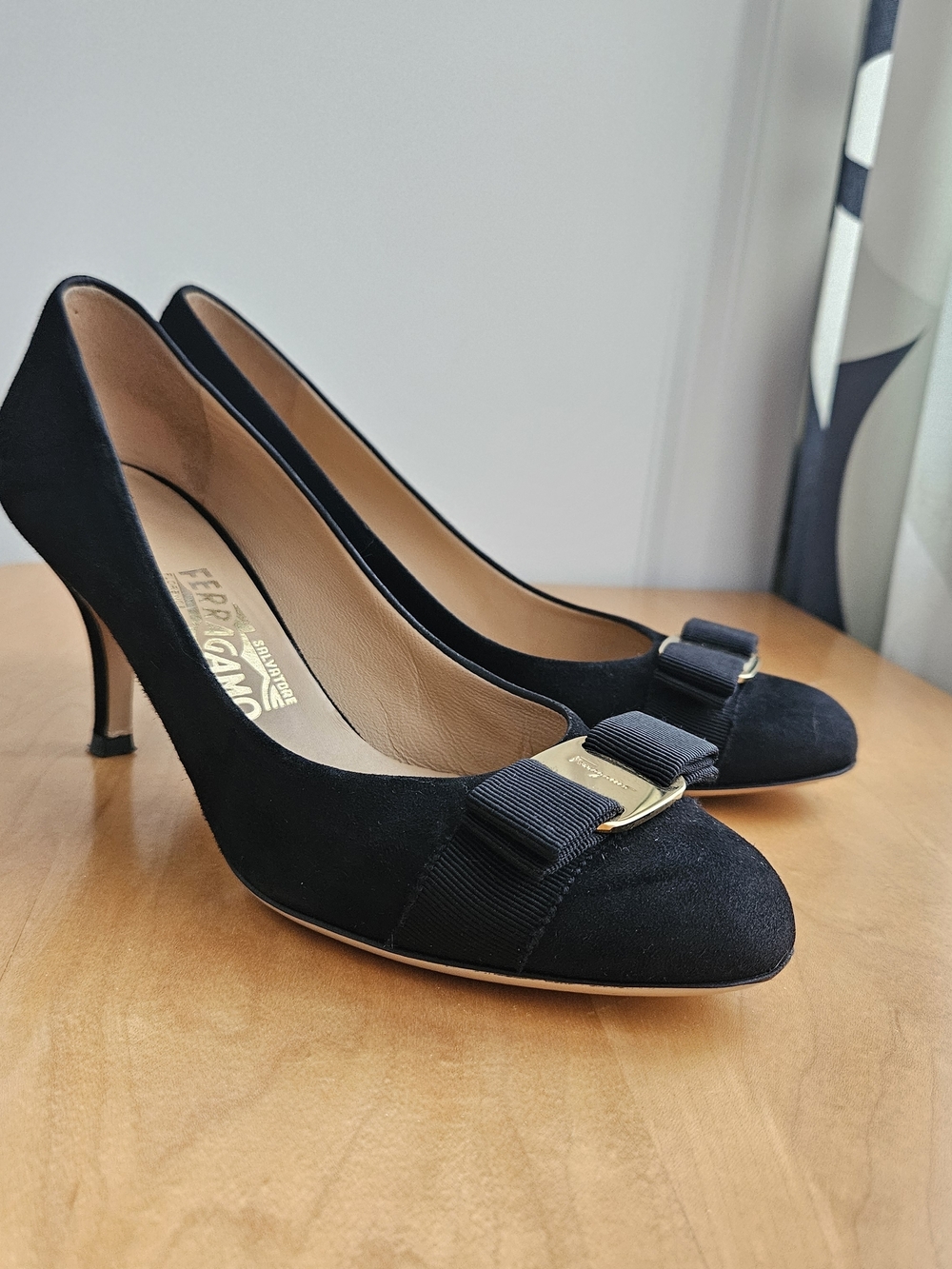 Salvatore Ferragamo Black Suede Bow Pumps